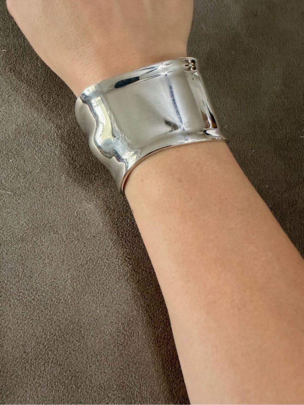 Vintage Mexico 925 sterling Silver Wide Concave Cuff Bracelet - Picture 5 of 6